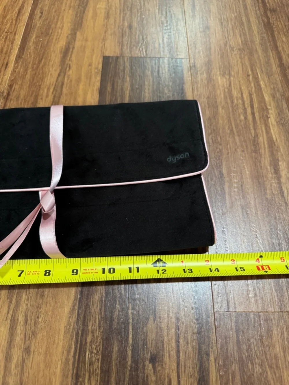 Dyson Velvet Folding Makeup Bag, Travel bag Black/Pink Trim, Pockets 16x12x1 in